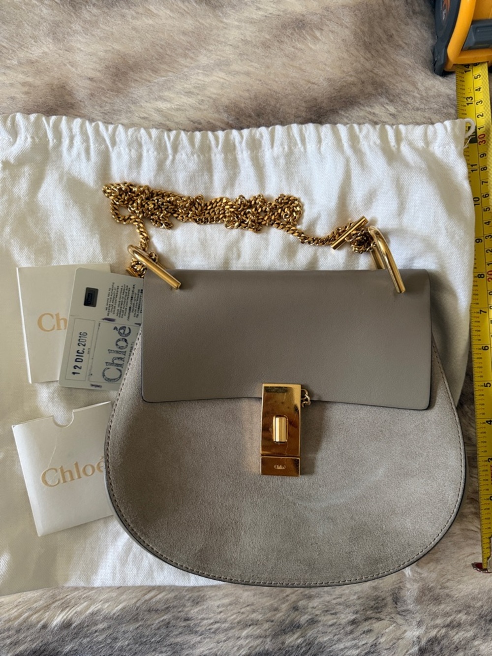 Chloe Shoulder Bag in Taupe with Gold Hardware
